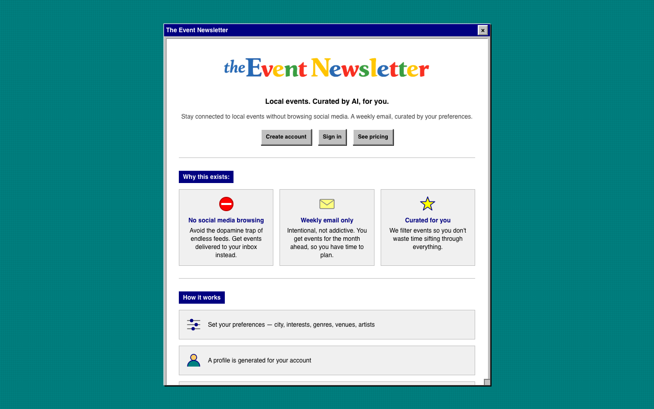 Event Newsletter homepage