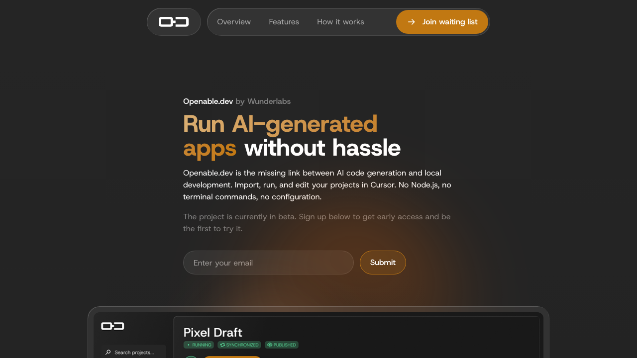 Openable.dev homepage
